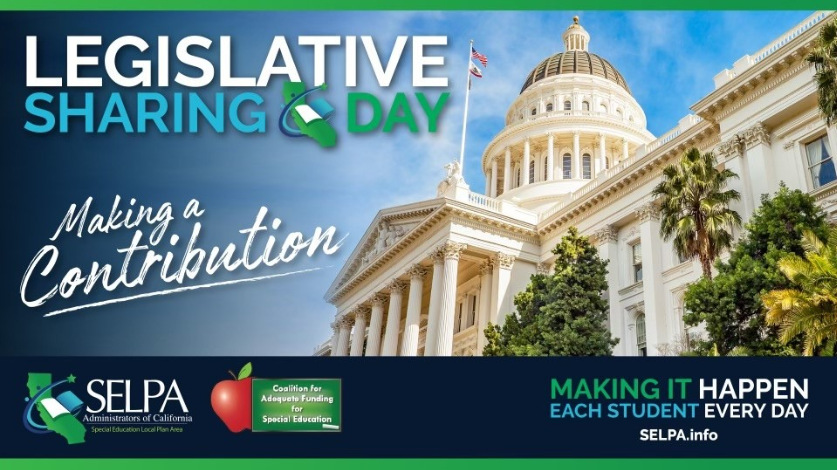 Legislative Sharing Day compilation video of SELPA leaders, staff, and parents meeting together, talking with legislators, and listening to keynote presentations