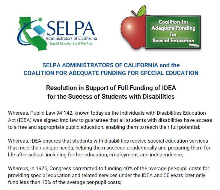 SELPA, CAFSE Call For Full Funding